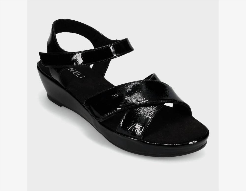 NEW VANELI women's endre wedge sandals in black patent